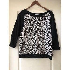 Lush 3/4 Sleeve Heavyweight Knit Top, Animal Print, Black White, Size Medium
